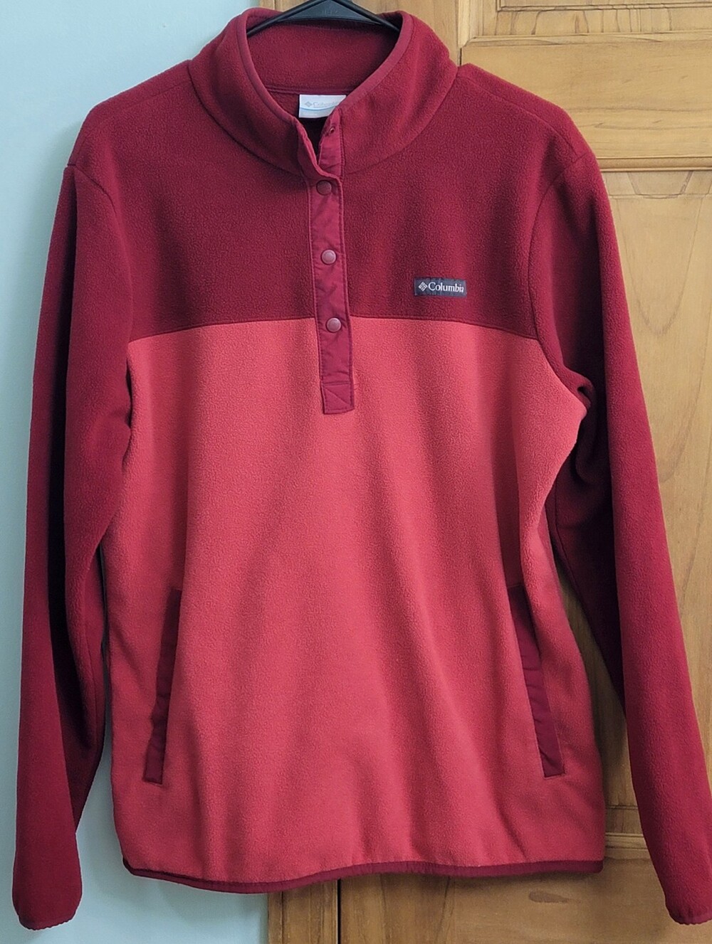 Vintage Columbia Two-Tone Red Fleece Pullover with snap closure
